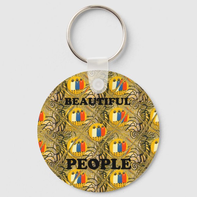 Ethnic African Art Design Print: Beautiful People Key Ring (Front)