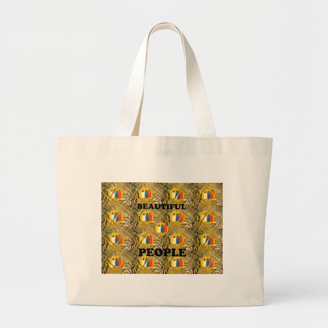 Ethnic African Art Design Print: Beautiful People Large Tote Bag (Front)