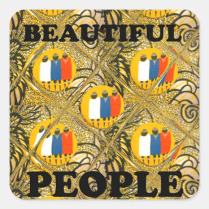 Ethnic African Art Design Print: Beautiful People Square Sticker