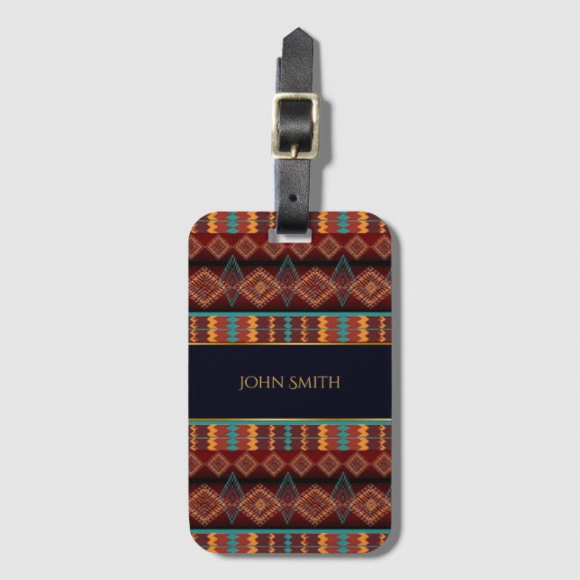 ethnic african geometric pattern luggage tag (Front Vertical)