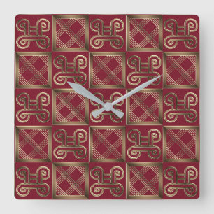 Ethnic African Golden Adinkra Symbols Square Wall Clock
