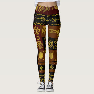 Ethnic African Golden Pattern on black and brown Leggings
