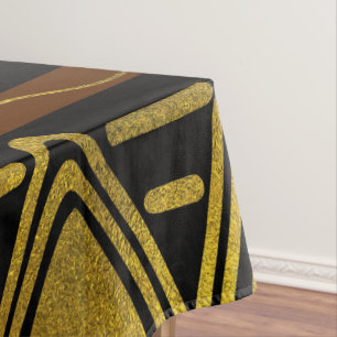 Ethnic African Golden Pattern on black and brown Tablecloth