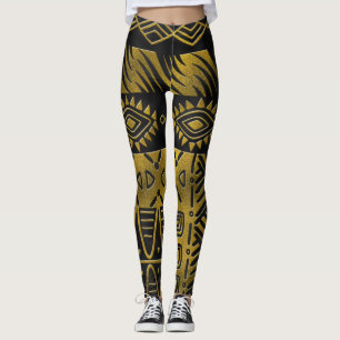 Ethnic African Golden Pattern on black Leggings