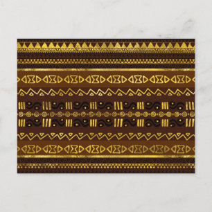 Ethnic African Golden Pattern on brown Postcard