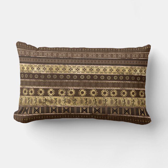 Ethnic African Golden Pattern on pastel brown Lumbar Cushion (Front)
