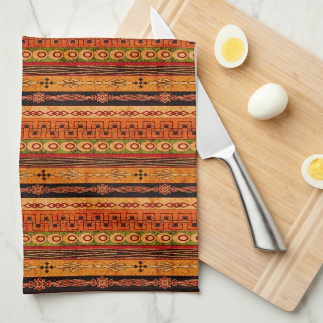 Ethnic African grunge striped pattern. Tea Towel (Quarter Fold)