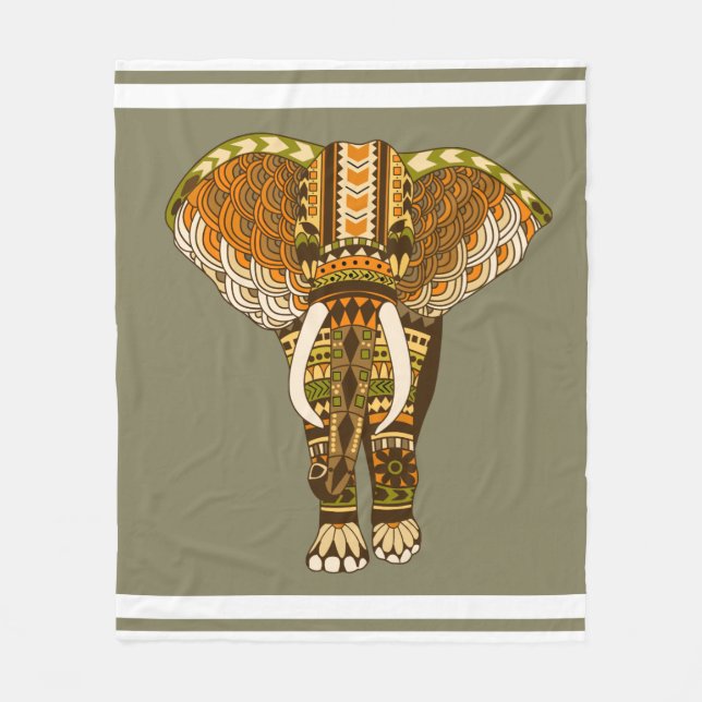Ethnic African Hues Tribal Elephant Fleece Blanket (Front)