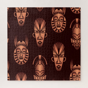 Ethnic African masks, dark background Jigsaw Puzzle