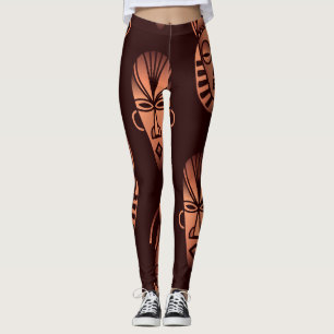 Ethnic African masks, dark background Leggings