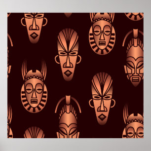 Ethnic African masks, dark background Poster