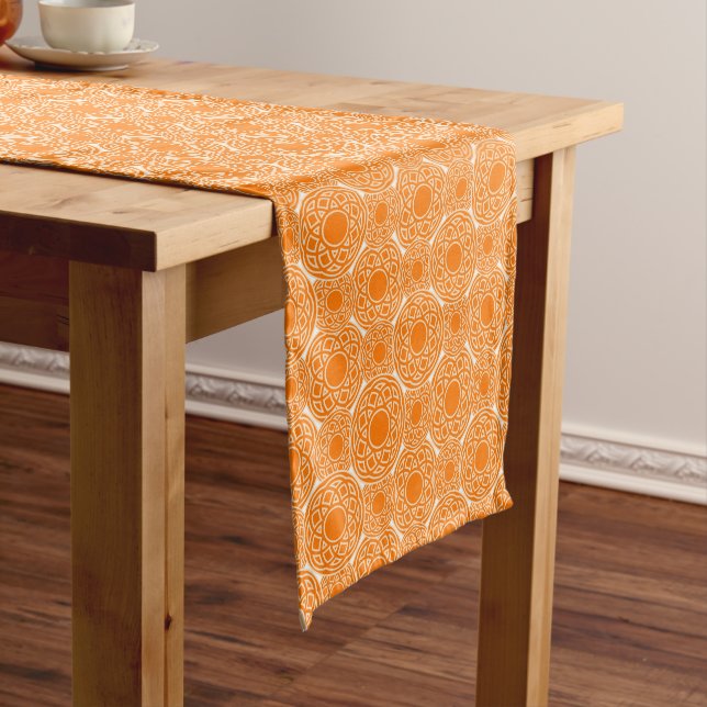 Ethnic African Orange Geometric Pattern Short Table Runner (In Situ)