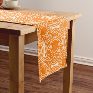 Ethnic African Orange Geometric Pattern Short Table Runner