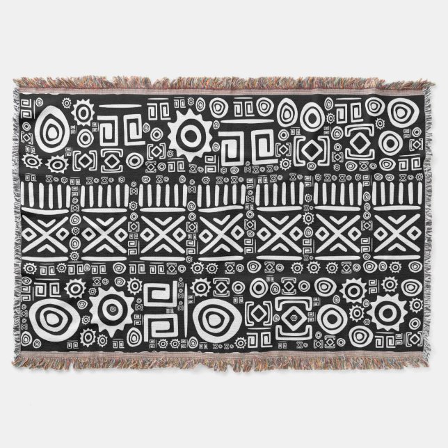 Ethnic African Pattern- Black and White #3 Throw Blanket (Front)