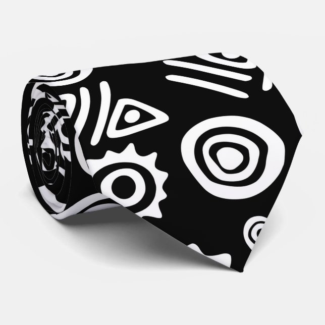 Ethnic African Pattern- Black and White #4 Tie (Rolled)