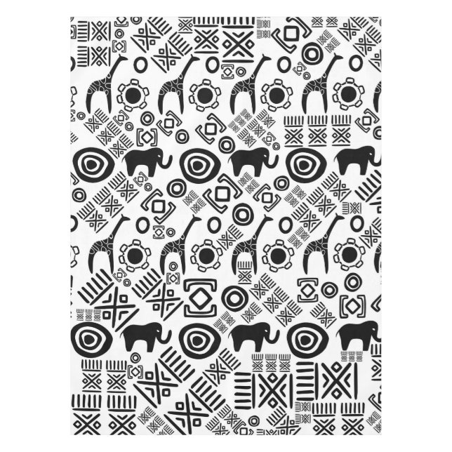 Ethnic African Pattern- Black and White #5 Tablecloth (Front)