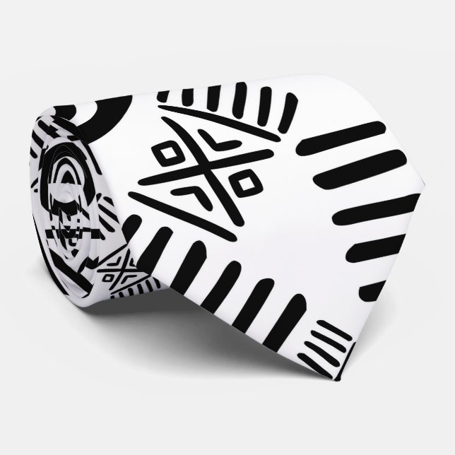 Ethnic African Pattern- Black and White #5 Tie (Rolled)
