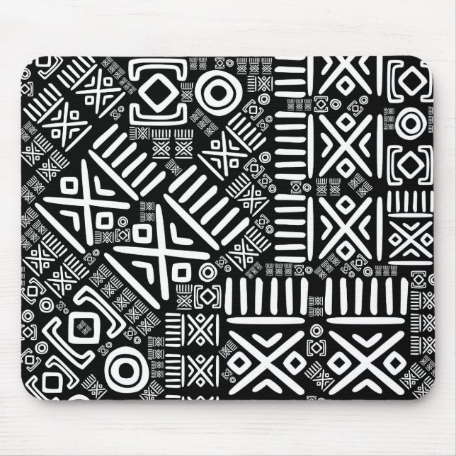 Ethnic African Pattern- Black and White #6 Mouse Mat (Front)