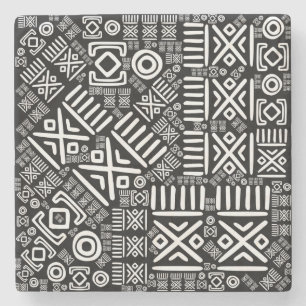 Ethnic African Pattern- Black and White #6 Stone Coaster