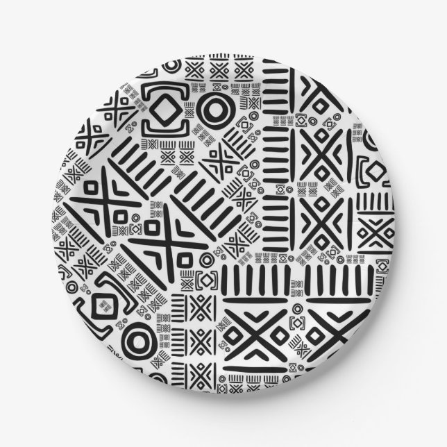 Ethnic African Pattern- Black and White #8 Paper Plate (Front)