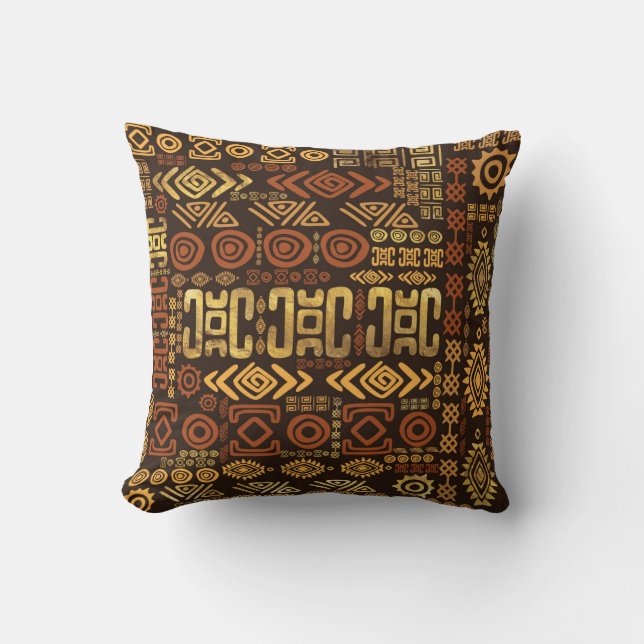 Ethnic African Pattern- browns and golds #11 Cushion (Front)