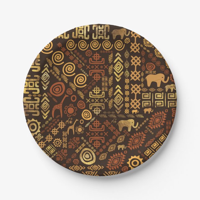 Ethnic African Pattern- browns and golds #12 Paper Plate (Front)