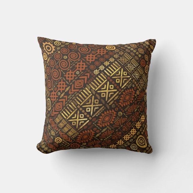 Ethnic African Pattern- browns and golds #5 Cushion (Front)