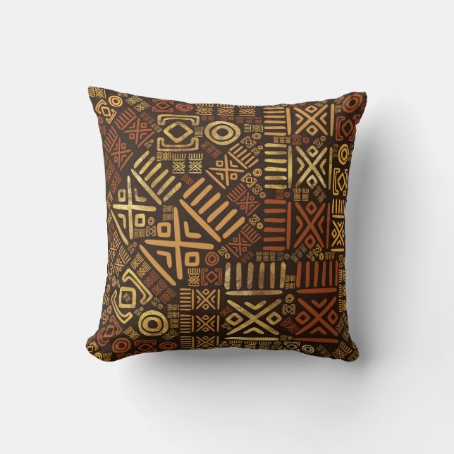 Ethnic African Pattern- browns and golds #6 Cushion (Front)