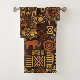 Ethnic African Pattern- browns and golds #7 Bath Towel Set