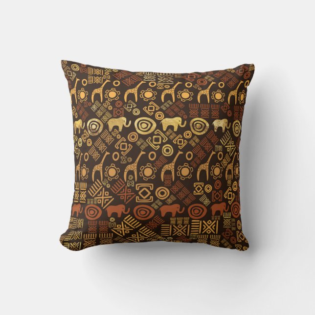 Ethnic African Pattern- browns and golds #7 Cushion (Front)