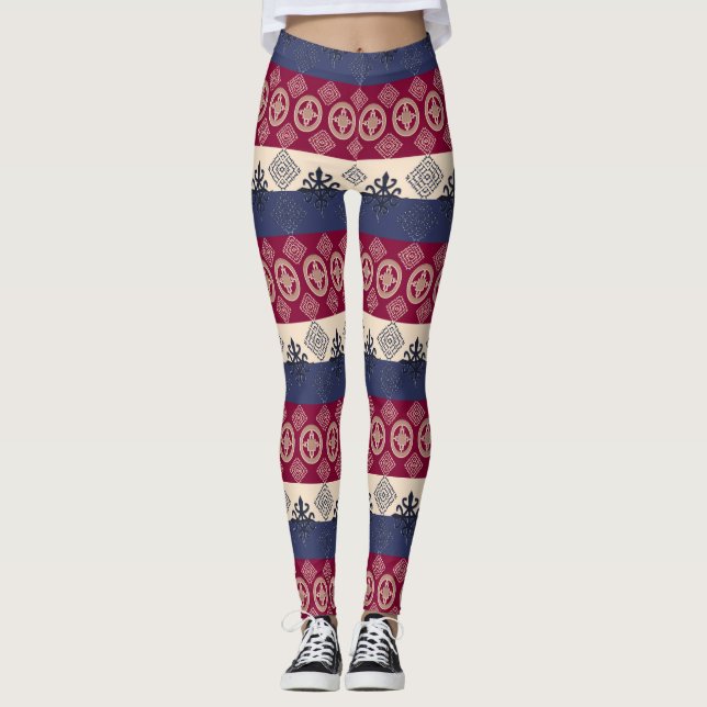 Ethnic African pattern with Adinkra simbols Leggings (Front)