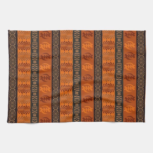 Ethnic African pattern with Adinkra simbols Tea Towel (Horizontal)