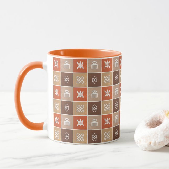 Ethnic African pattern with Adinkra symbols Mug (With Donut)