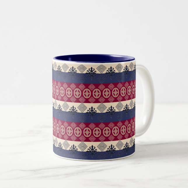 Ethnic African pattern with Adinkra symbols   Two-Tone Coffee Mug (Front Right)