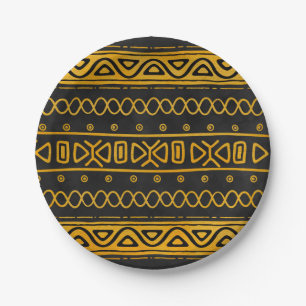 Ethnic African Pattern Yellow and Black Paper Plate