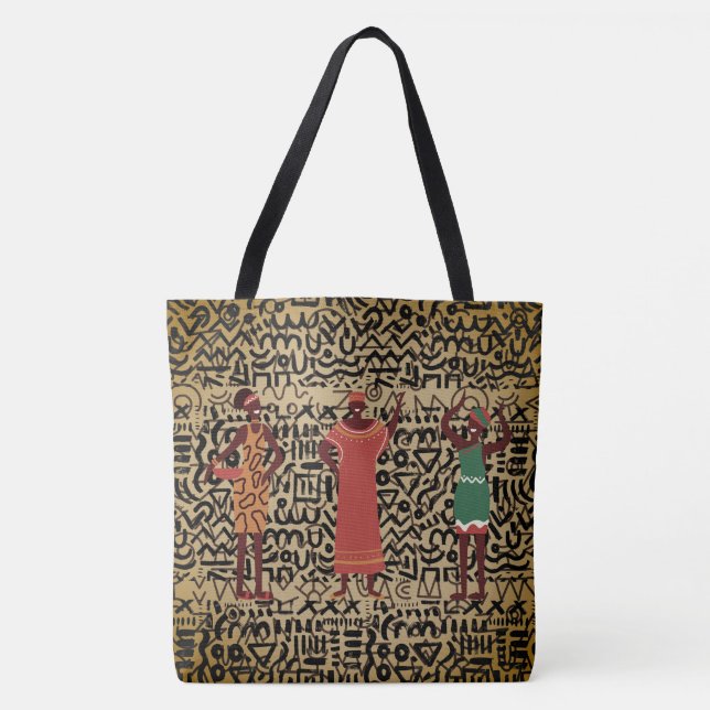 Ethnic African Peoples and Pattern Tote Bag (Front)