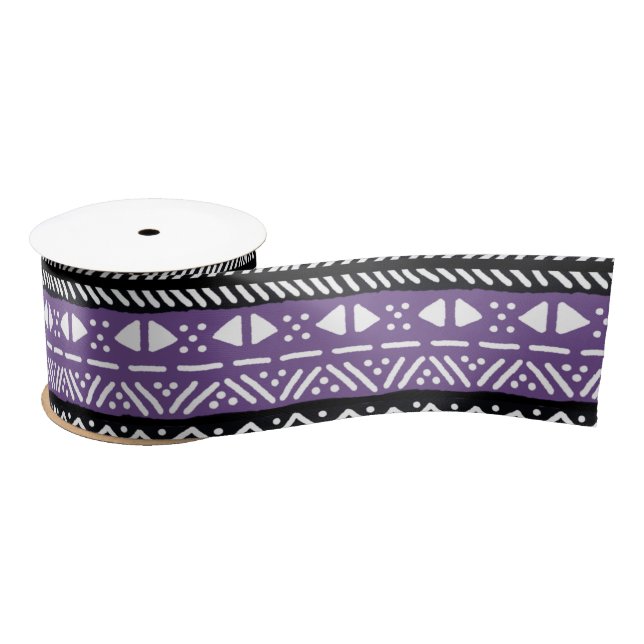 Ethnic African Purple Mudcloth Design Satin Ribbon (Spool)