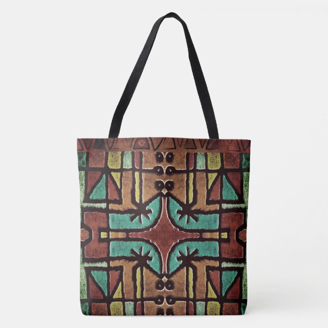 Ethnic African Tribal Geometric Pattern Tote Bag (Front)