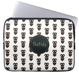 ethnic african tribal mask . monogram. name. laptop sleeve