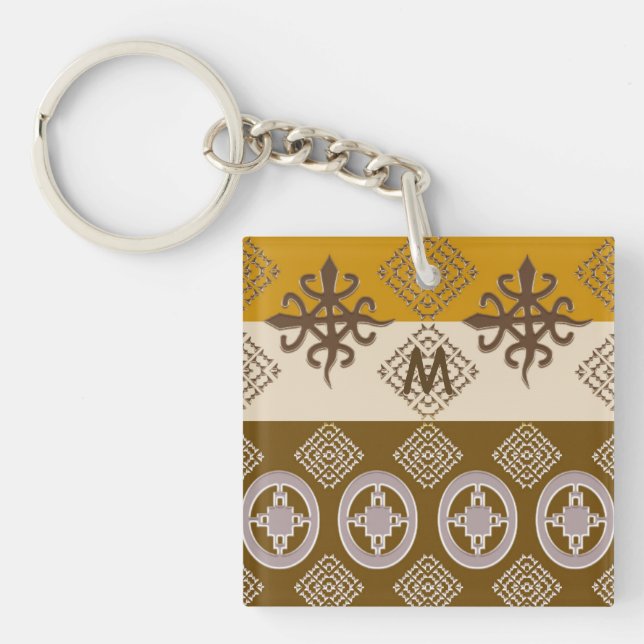 Ethnic african tribal pattern. Adinkra. Monogram. Key Ring (Front)