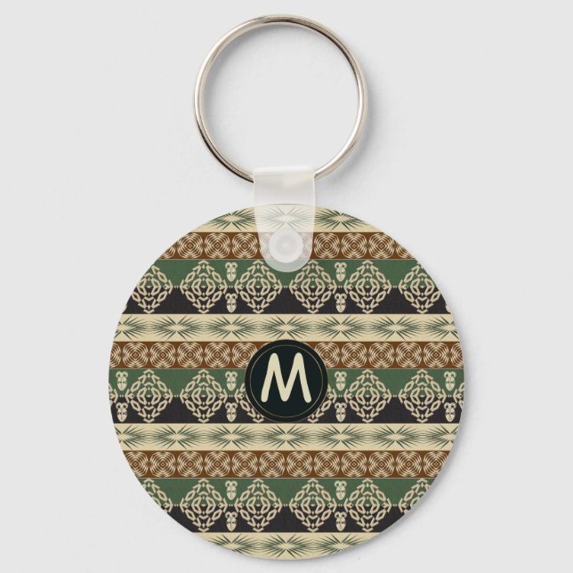 Ethnic african tribal striped pattern.monogram. key ring (Front)