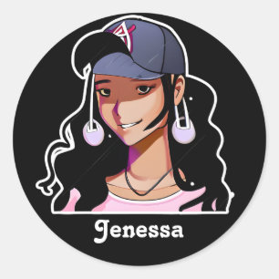 Ethnic Anime Girl Personalised Classic Round Sticker