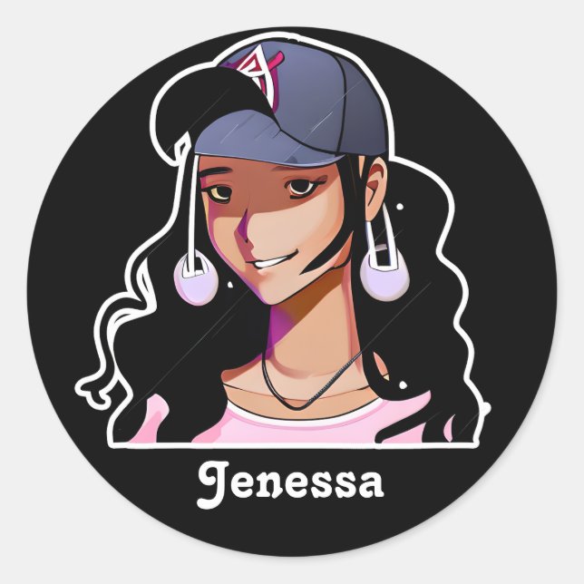 Ethnic Anime Girl  Personalised  Classic Round Sticker (Front)