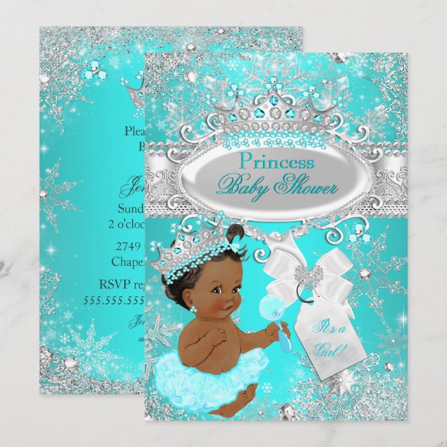 Ethnic Aqua Wonderland Princess Baby Shower Invitation (Front/Back)