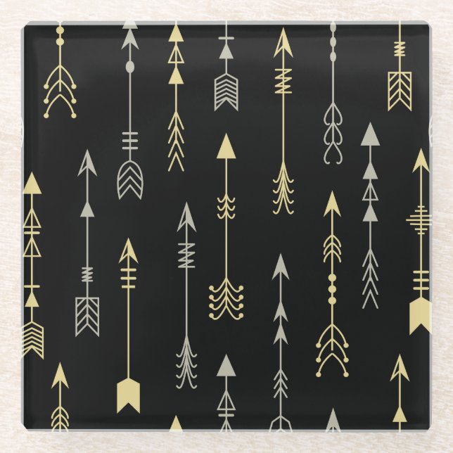 Ethnic Arrow: Seamless Pattern Design Glass Coaster (Front)