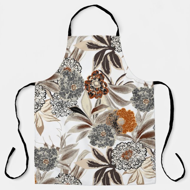 Ethnic art flowers and leaves illustration pattern apron (Front)