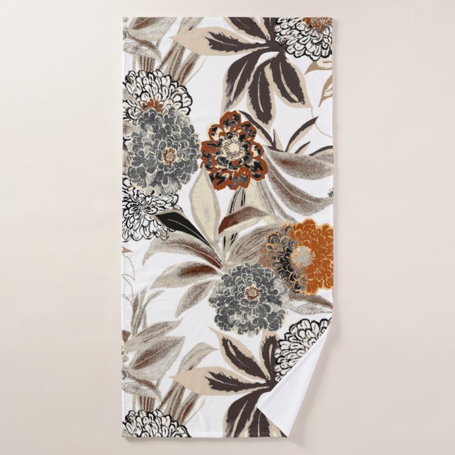 Ethnic art flowers and leaves illustration pattern bath towel (Bath Towel)