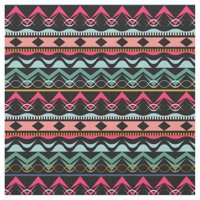 Ethnic Aztec Tribal  Bright Colourful Pattern Fabric (Close Up)