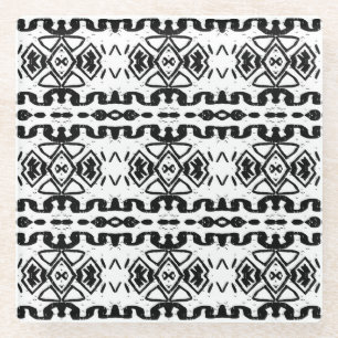 Ethnic Aztec, Vintage Striped Pattern. Glass Coaster