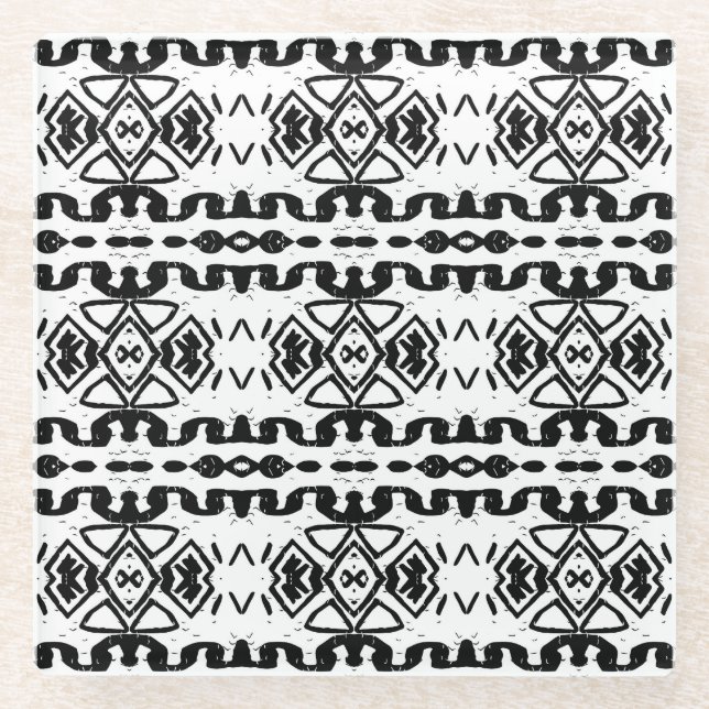 Ethnic Aztec, Vintage Striped Pattern. Glass Coaster (Front)